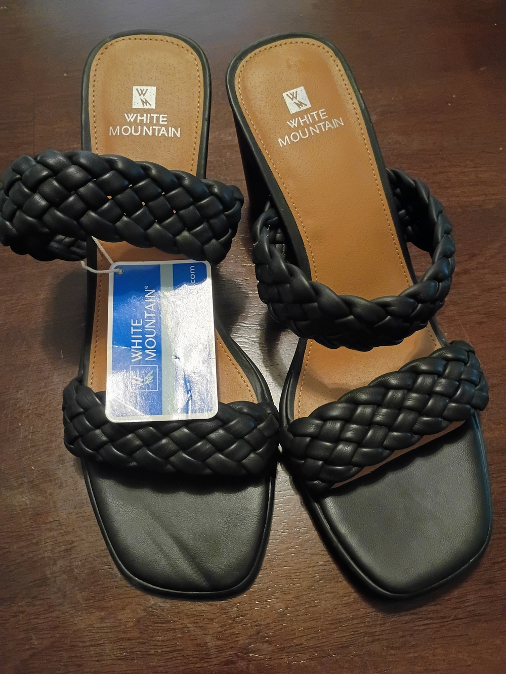 White Mountain Black Braided Double-Strap Slide Mules Size 9